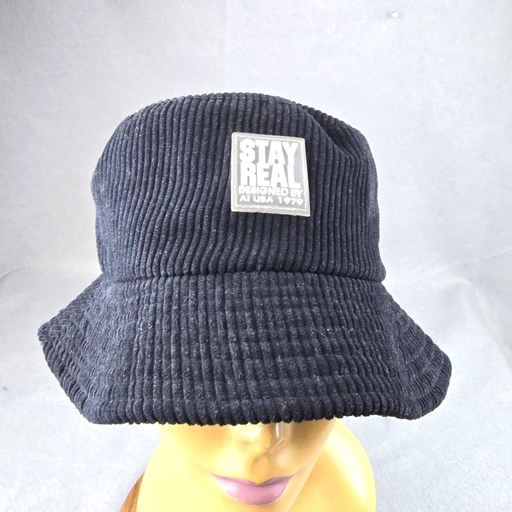 Stay real, corduroy rare bucket hat ,cap, Designed by [AI UBA]**